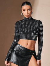 Mock Neck Rhinestone Crop Tee